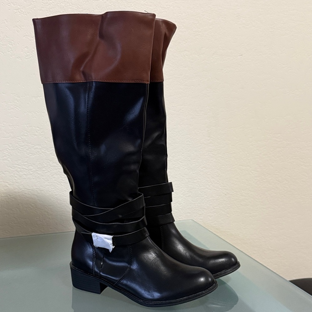 St. John's Bay Black and Brown Over the Knee Riding Boots - Picture 3 of 10